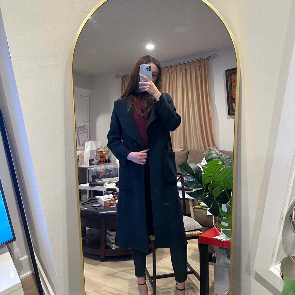 Club Monaco Long Wool Wrap Coat Deep Forest Green Size M/M - Picture 6 of 16